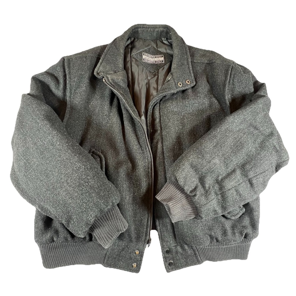 Vintage Members Only‎ Men's Sz 46 Charcoal Gray 100% Wool Bomber Jacket Coat